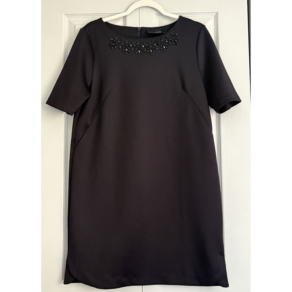 Cynthia Rowley Black Shimmer Knit Stretch Beaded Neckline Dress Size 12